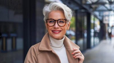 Revitalisez votre image avec des coupes courtes élégantes pour cheveux blancs portant des lunettes